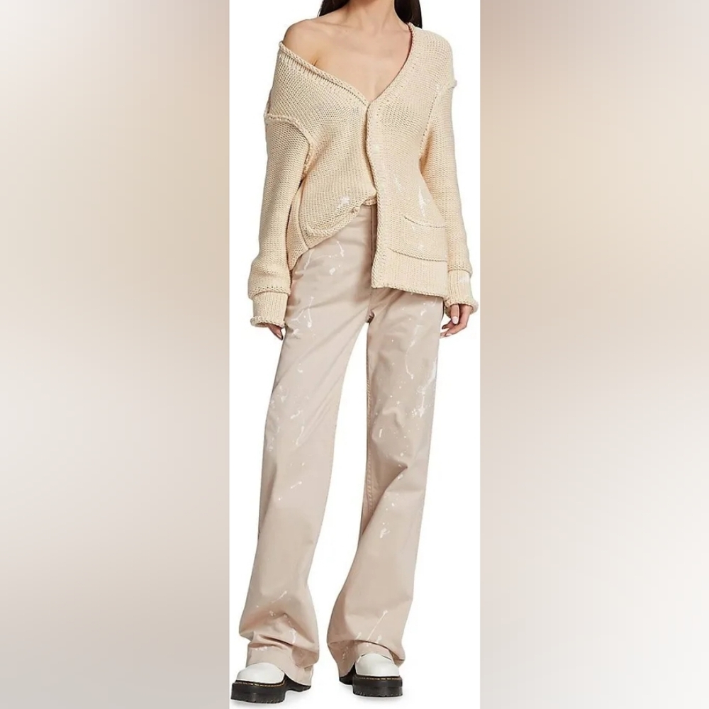 R13 Jane Paint Splatter-Detail Chino Pants in Beige